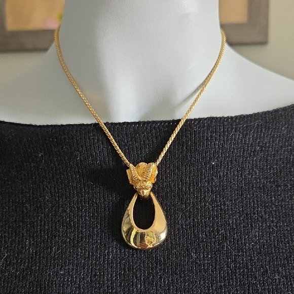 Vintage Jewelry - Vintage Aries Gold-Tone Ram & Horseshoe Pendant Necklace